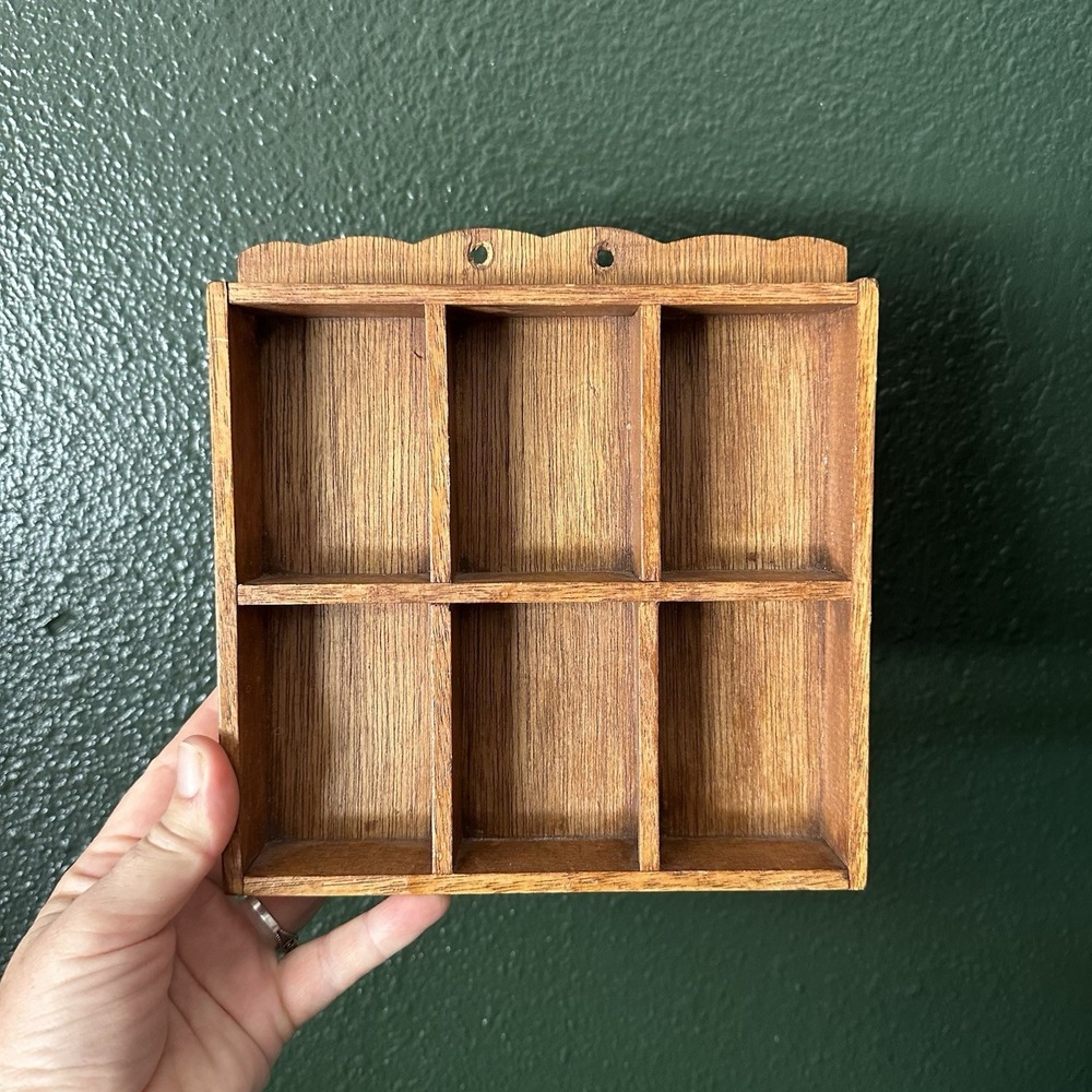 Vintage wooden trinket shelf Wall shadow box Scalloped Top Farmhouse Miniature